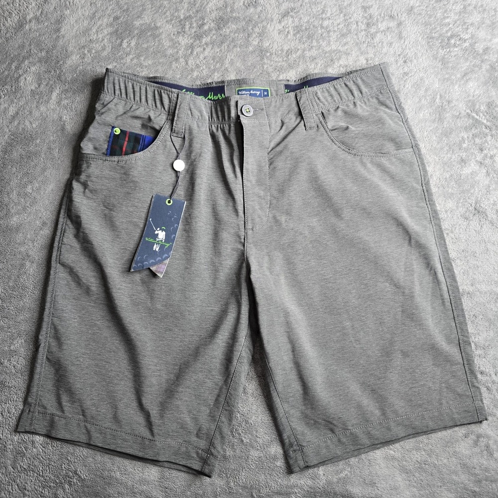 William Murray Golf Shorts Mens 32 Gray Straight Fit Tartan Pocket UV Stretch